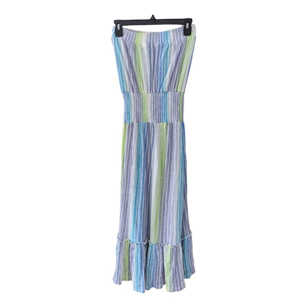 Women's Blue Island strapless striped dress, multi, size L